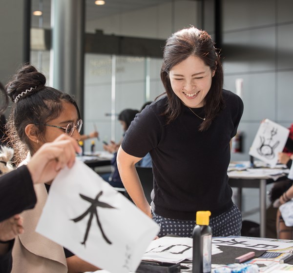 Japanese Calligraphy teacher and students.JPG